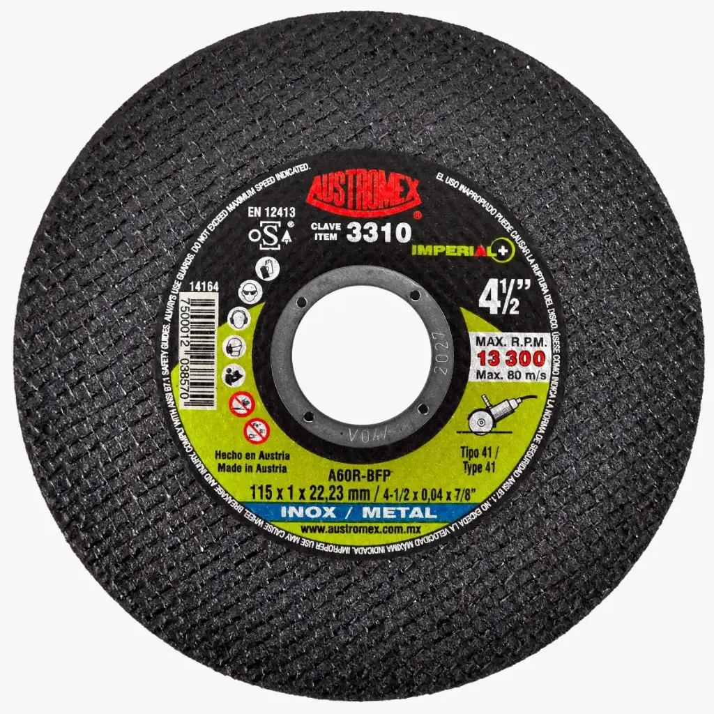 Disco de corte para acero inoxidable y metal 4 1/2" x 7/8" 3310 Austromex 