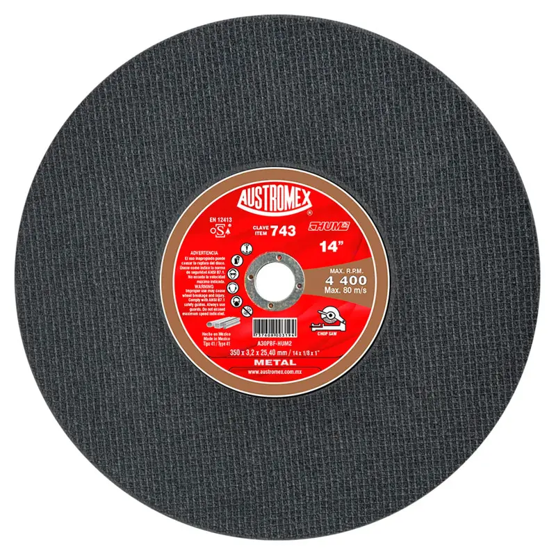 Disco de corte para metal huecos húmedo 14" x 1/8" x 1" 743 Austromex