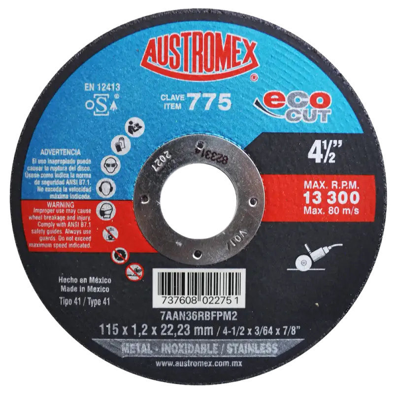 Disco Corte Metal-Acero Inoxidable Austromex 775 4 1/2 x 3/64 x 7/8"