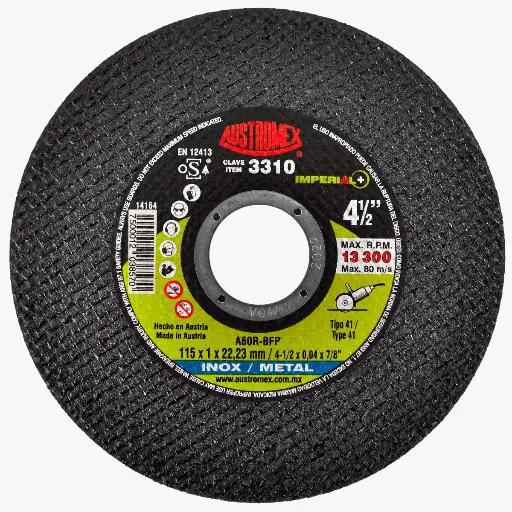 [0279-0276] Disco de corte para acero inoxidable y metal 4 1/2" x 7/8" 3310 Austromex 