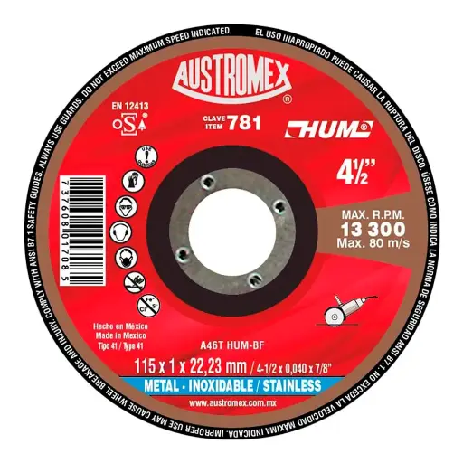 [0278-0039] Disco Corte Acero Inoxidable Austromex 781 HUM 4 1/2 x .040 x 7/8" 