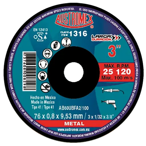 [0278-0011] Disco Corte Metal Austromex 1316 Larga Duración 3 x 3/8" 