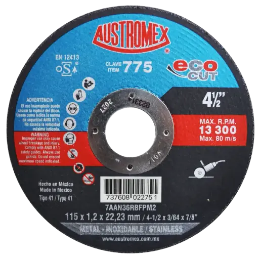 [0279-0263] Disco Corte Metal-Acero Inoxidable Austromex 775 4 1/2 x 3/64 x 7/8"