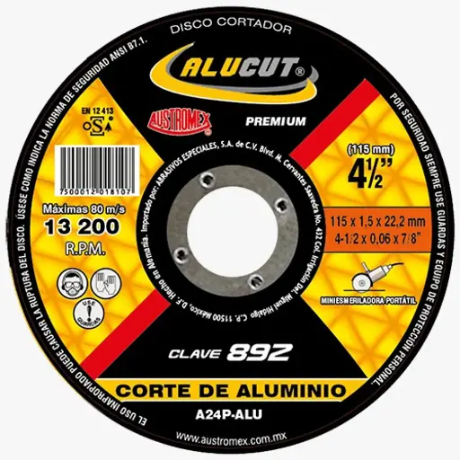 [0279-0119] Disco de Corte Austromex ALUCUT 892 para Aluminio 4 1/2" x 0.06" x 7/8" 