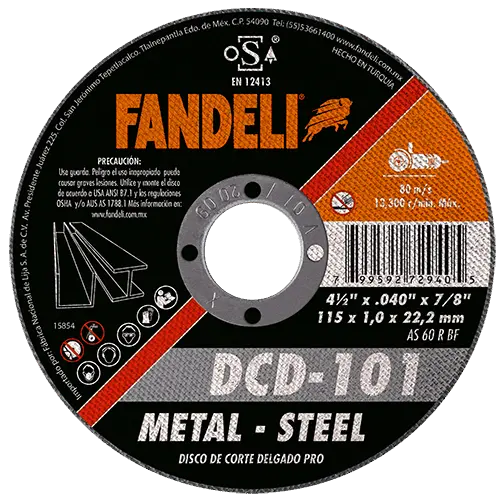 [0279-0191] Disco de corte delgado para metal 4 1/2" x 7/8" DCD-101 Fandeli Pro 