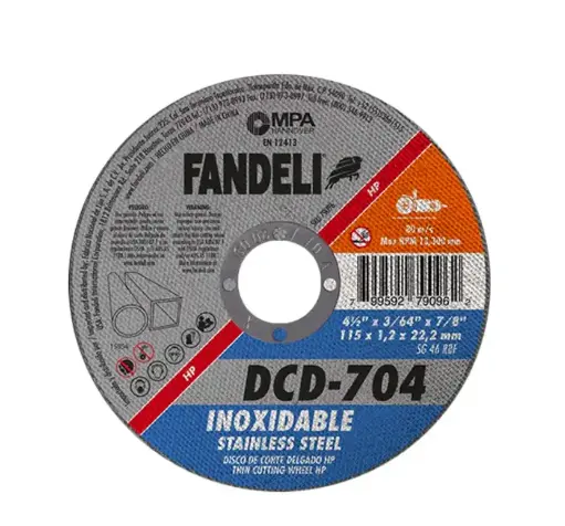 [0278-0061] Disco de corte delgado para acero inoxidable 4 1/2" x 7/8" DCD-704 Fandeli HP 