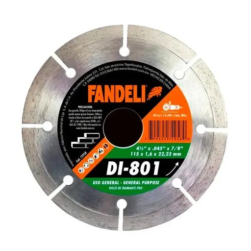 [0285-0213] Disco diamante rin segmentado 4 1/2" x 7/8" DI-801 Fandeli Pro 