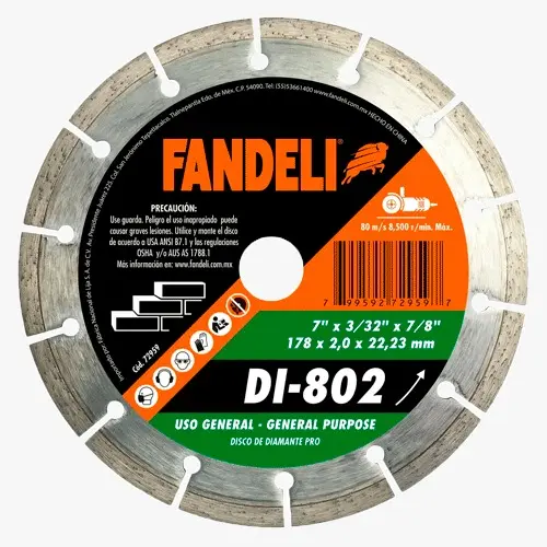 [0285-0214] Disco diamante rin segmentado 7" x 7/8" DI-802 Fandeli Pro 
