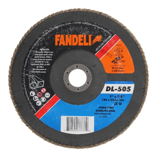 [0288-0156] Disco laminado Z-40 para acero inoxidable 7" x 7/8" DL-505 Fandeli Pro 
