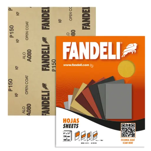 [0448-0004] Hoja de Lija Fandeli 18249 A080 #150P – Grano Medio-Fino 