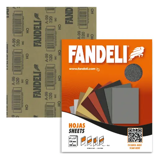 [0445-0035] Hoja de Lija de Agua Fandeli 00040 A-99 #320 – Grano Micro Fino 