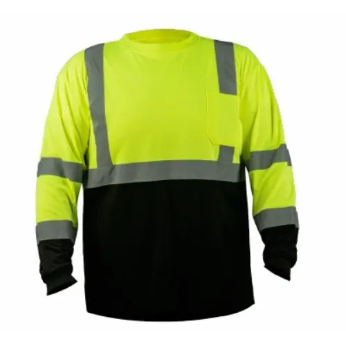 Camiseta Bicolor Verde/Negro Manga Larga de Alta Visibilidad Clase III con Cintas Reflectantes 98-350BK-G