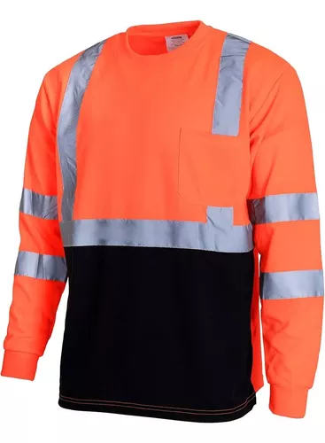 Camiseta Bicolor Naranja/Negro Manga Larga Alta Visibilidad Clase III con Cintas Reflectantes 98-350BK-O