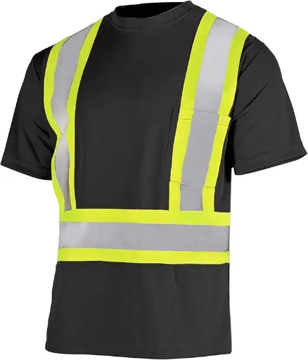 Camiseta Negra con Cinta Reflectante Verde 98-2550BKG 