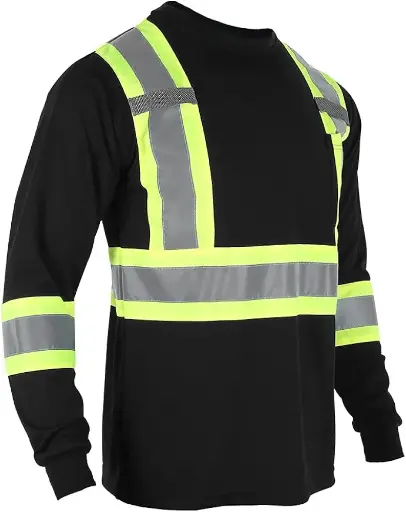 Camiseta Negra con Cintas Reflectantes Manga Larga Alta Visibilidad  98-3550BKG 