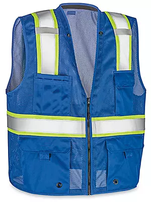 CHALECO DE SEGURIDAD DE MALLA FRANJAS VERDES MG | COLOR: AZUL REY 98-2200RBU