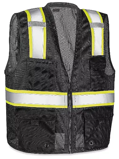CHALECO DE SEGURIDAD DE MALLA FRANJAS VERDES MG | COLOR: NEGRO 